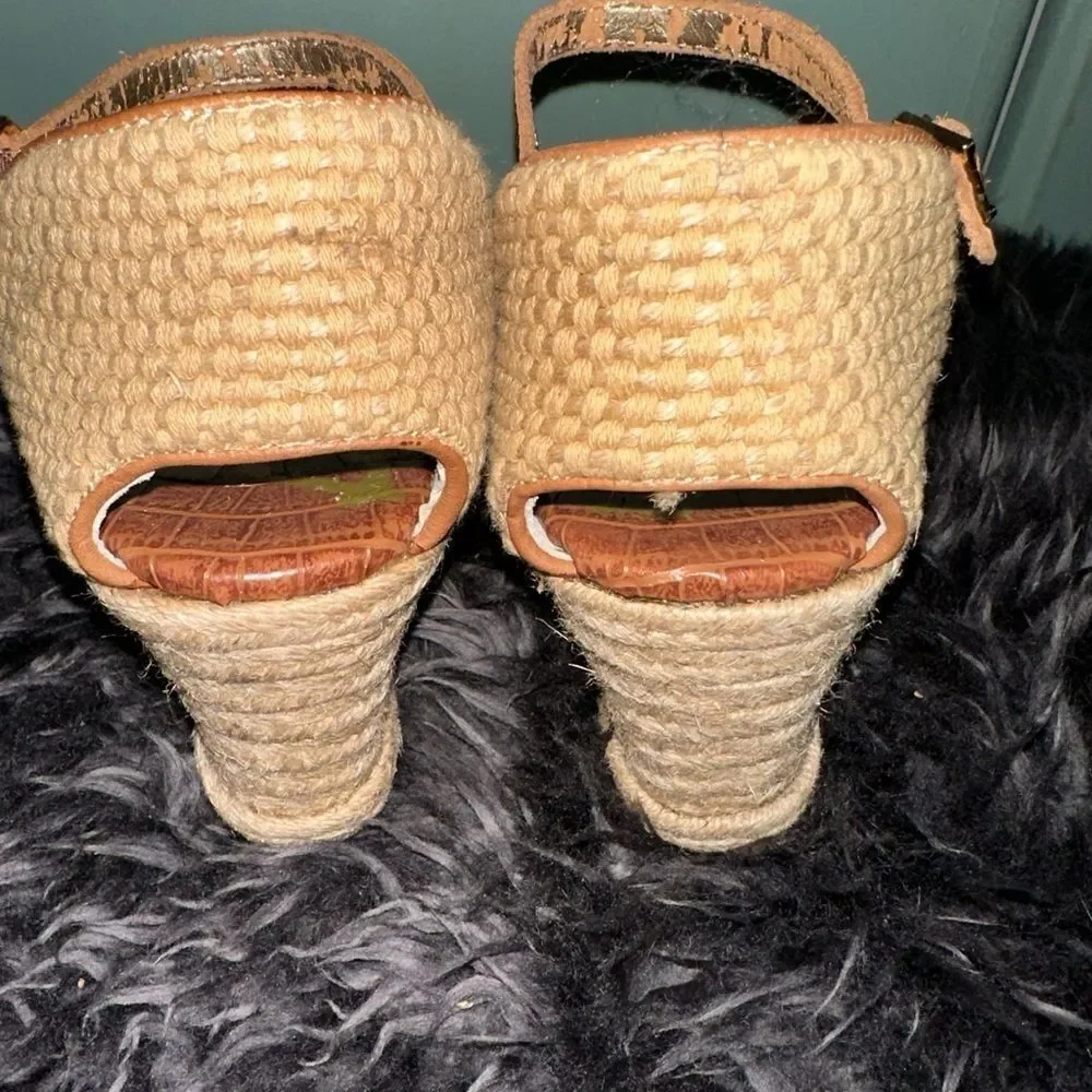 Sam Edelman Harmony Leopard Wedge espadrilles Sandals EUC SZ 9.5
